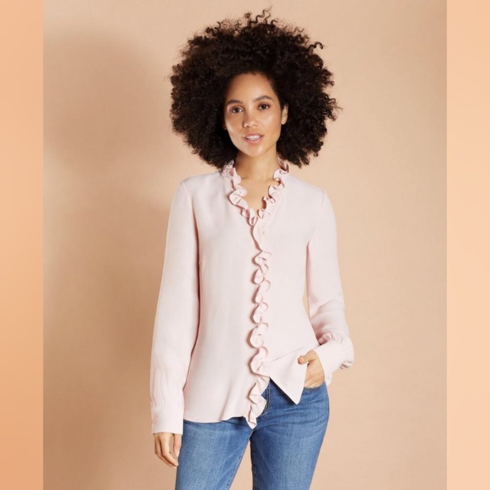 NWT Brooks Brothers Red Fleece Pink Ruffled Crepe Blouse